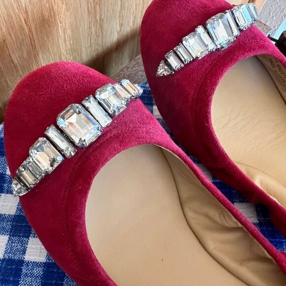 COLE HAAN suede flats, women's size 7 1/ 2, red with beads on front. - Picture 2 of 8